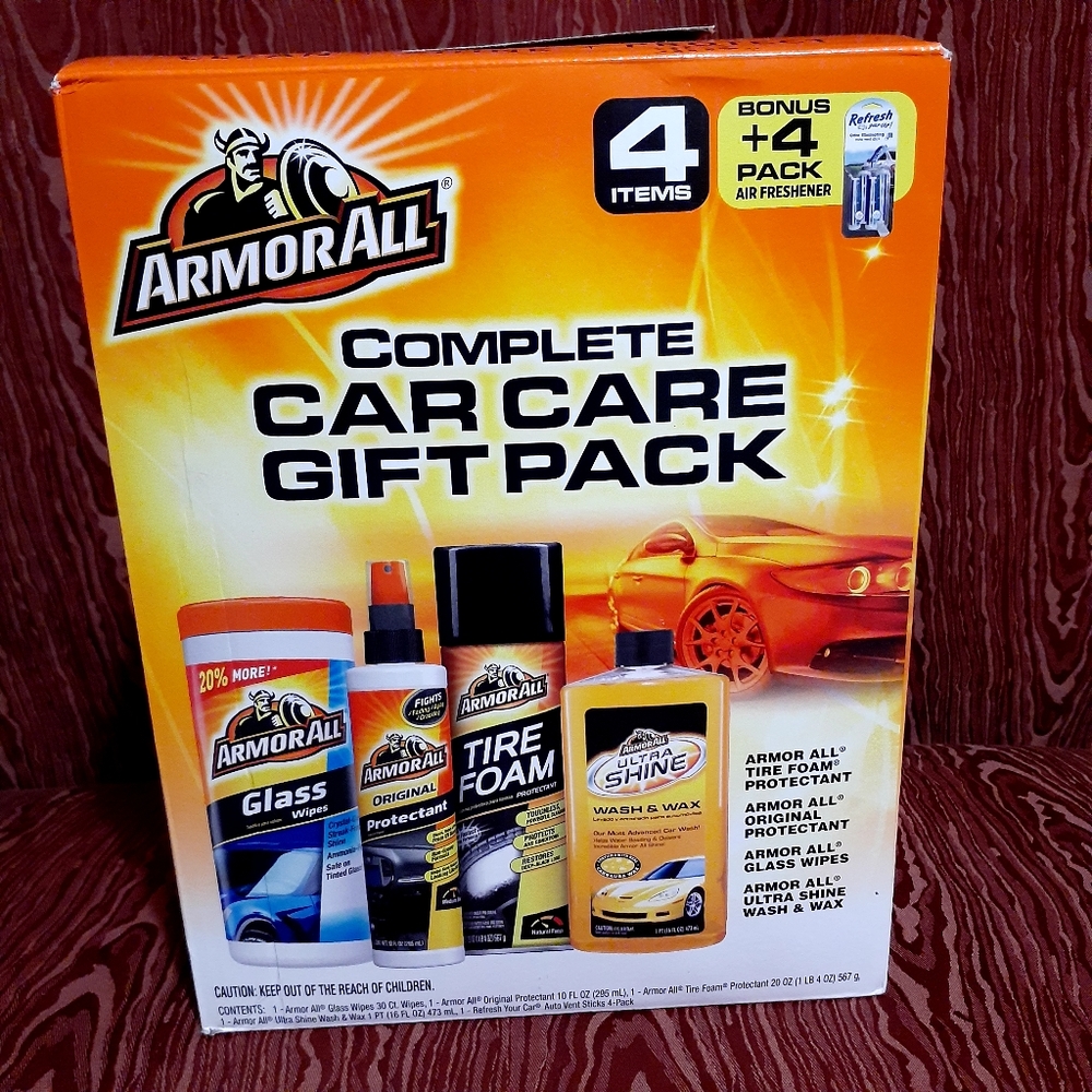 ARMOUR COMPLETE CAR CARE GIFT PACK GLASS WIPES ARMOUR ALL TIRE FOAM ULTRA SHINE